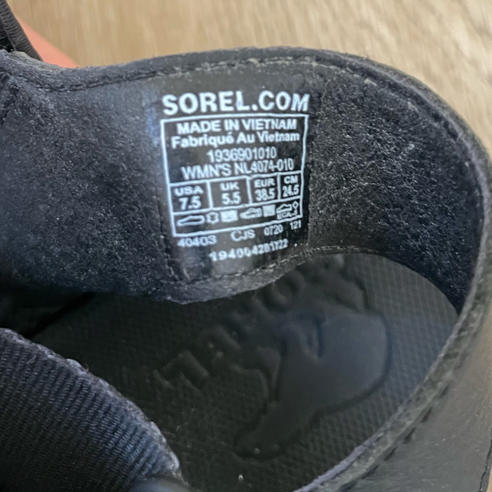 Sorel Black and White Women's Sandals with Yellow Accents - Picture 5 of 8